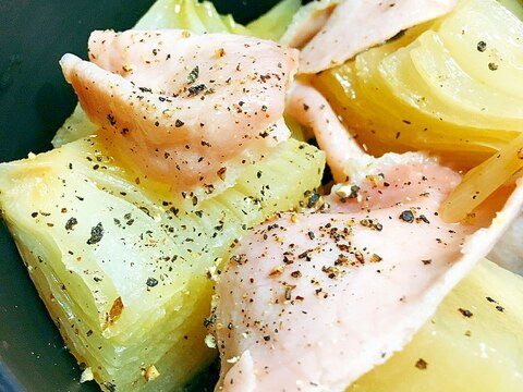 レンチンおかず☆生ハムとたまねぎのコンソメ蒸し